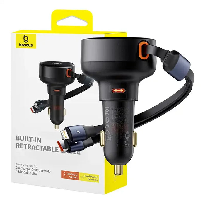 Car Charger Baseus Enjoyment USB-C with USB-C cable and Lightning 60W (black) - Car chargers<<<Chargers<<<GSM