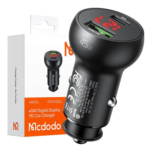 Car Charger Mcdodo CC-7030 USB + USB-C with Display 45W (Black) - Car chargers<<<Chargers<<<GSM Accessories<<<InnproXML
