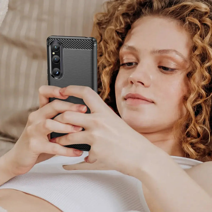 Carbon Case cover for Sony Xperia 1 V flexible silicone carbon cover black - Cell phone cases and covers<<<HurtelXML