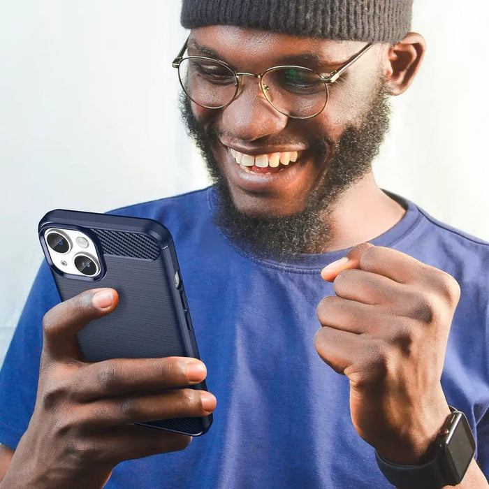 Carbon Case for iPhone 14 Plus flexible gel back cover blue - Cell phone cases and covers<<<HurtelXML