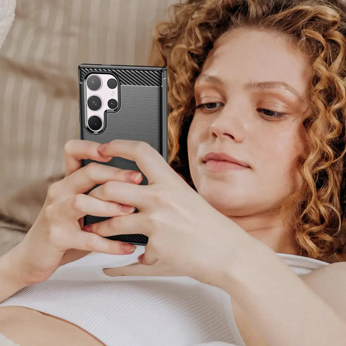 Carbon Case for Samsung Galaxy S24 Ultra Flexible Silicone Carbon Cover - Black - Cell phone cases