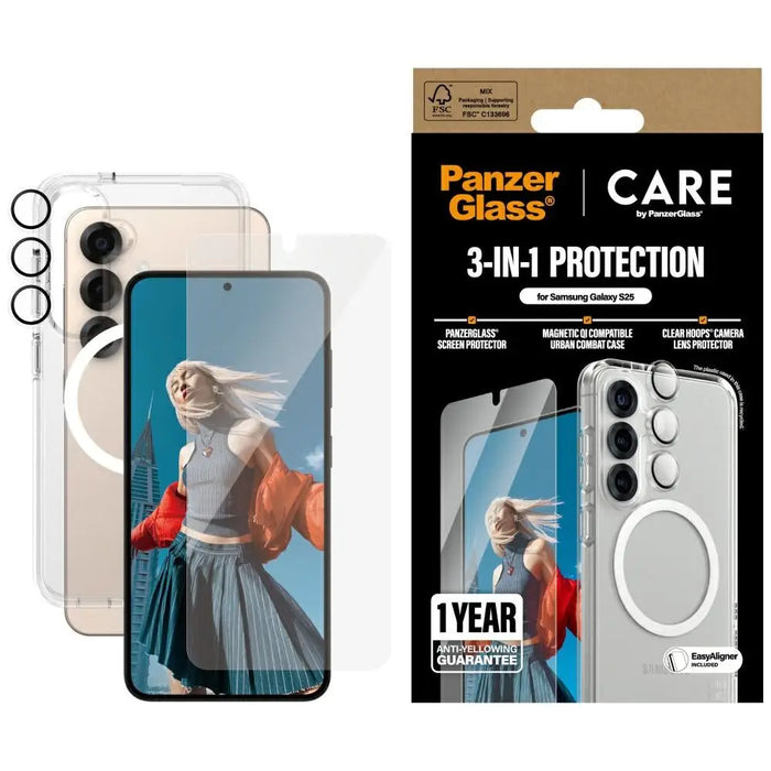 CARE by PanzerGlass Flagship 3in1 Case + Glass + Lens Protective Kit for Samsung Galaxy S25 - Cell phone cases