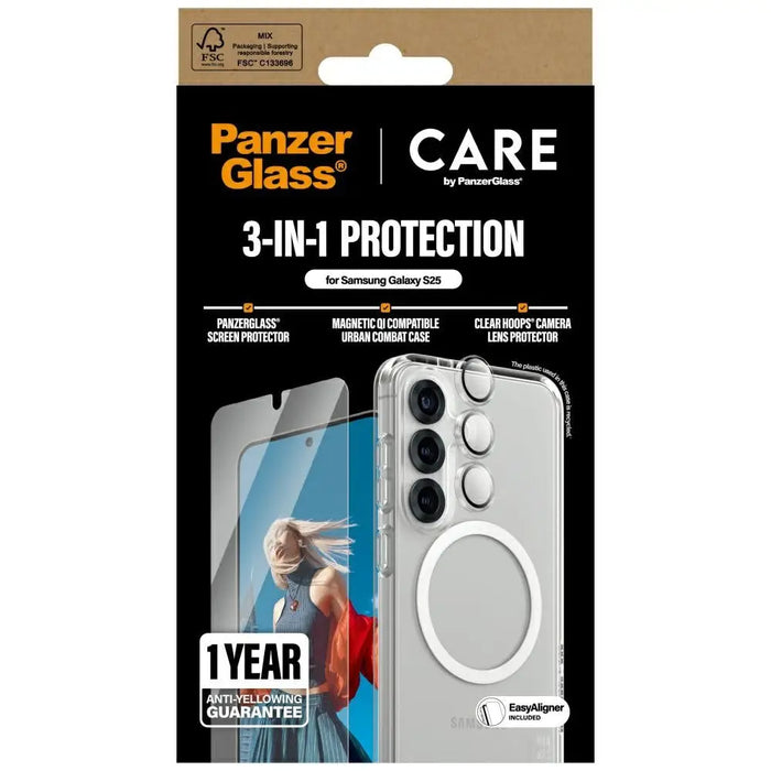 CARE by PanzerGlass Flagship 3in1 Case + Glass + Lens Protective Kit for Samsung Galaxy S25 - Cell phone cases