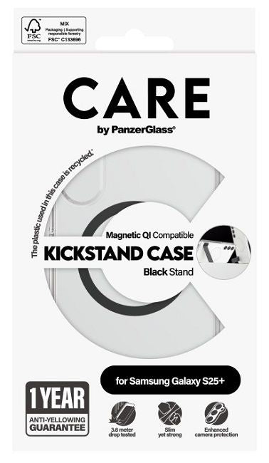 CARE by PanzerGlass Feature Black Kickstand &amp; QI Case for Samsung Galaxy S25+ - Transparent