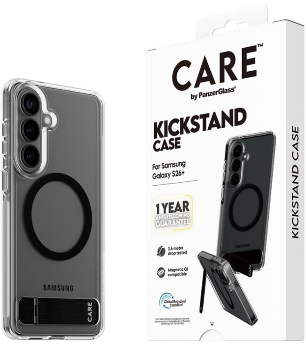 CARE by PanzerGlass Black Kickstand &amp; QI Case for Samsung Galaxy S26+ - Transparent