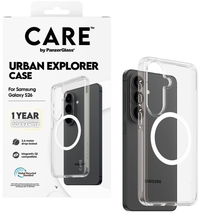 CARE by PanzerGlass Urban Explorer Transparent Case w. White Qi for Samsung Galaxy S26 - transparent