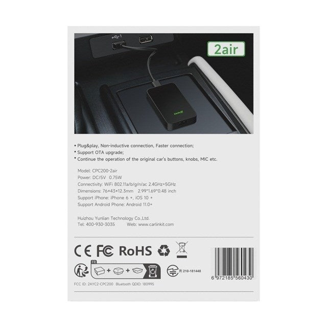 Carlinkit 2AIR wireless adapter Apple Carplay/Android Auto (black)