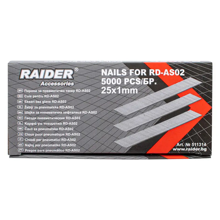 CARTRIDGES FOR PNEUMATIC TAKER 25X1 MM RAIDER RD-AS02 50 PCS - Скоби и пирони за такери<<<Консумативи за