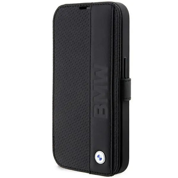 Case BMW BMBKP14L22RDPK iPhone 14 Pro 6.1’’ black/black bookcase Leather Textured&Stripe - Cell phone cases