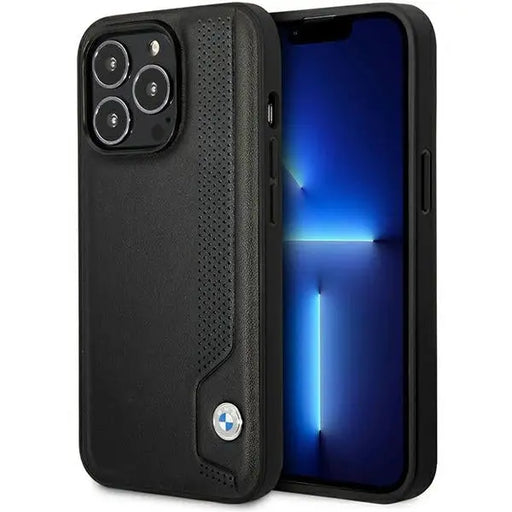 Case BMW BMHCP14L22RBDK iPhone 14 Pro 6.1’’ black/black hardcase Leather Blue Dots - Cell phone cases