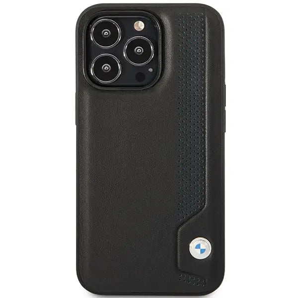 Case BMW BMHCP14L22RBDK iPhone 14 Pro 6.1’’ black/black hardcase Leather Blue Dots - Cell phone cases