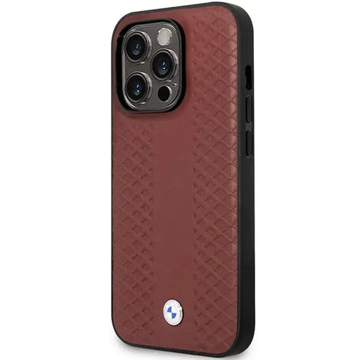 Case BMW BMHCP14L22RFGR iPhone 14 Pro 6.1’’ Burgundy/burgundy Leather Diamond Pattern - Cell phone cases