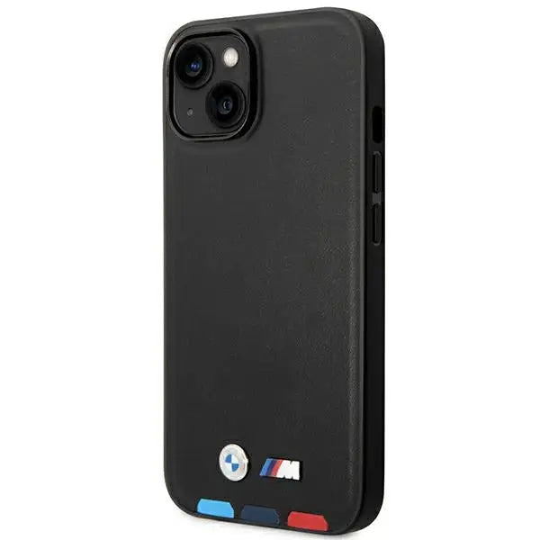 Case BMW BMHMP14S22PTDK iPhone 14 6.1 ’black / black Leather Stamp Tricolor Magsafe - Cell phone cases