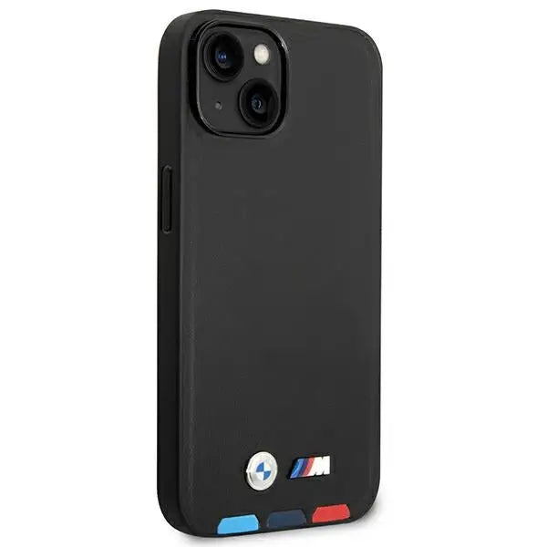 Case BMW BMHMP14S22PTDK iPhone 14 6.1 ’black / black Leather Stamp Tricolor Magsafe - Cell phone cases