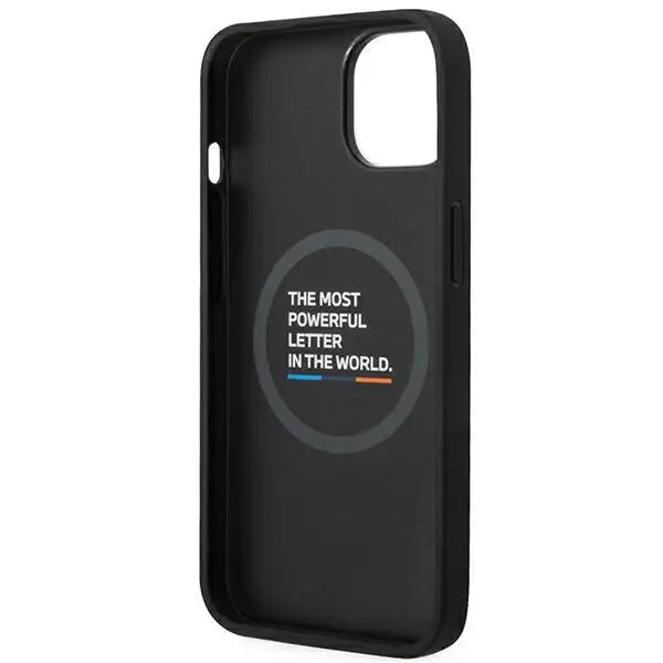 Case BMW BMHMP14S22PTDK iPhone 14 6.1 ’black / black Leather Stamp Tricolor Magsafe - Cell phone cases