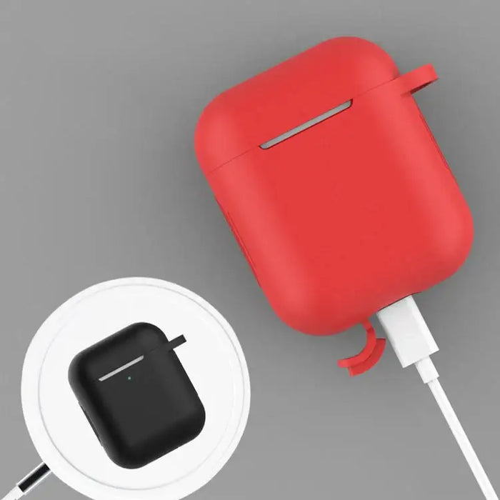 Case for AirPods 2 / AirPods 1 silicone soft cover for headphones + keychain carabiner pendant black (case D) - Cell