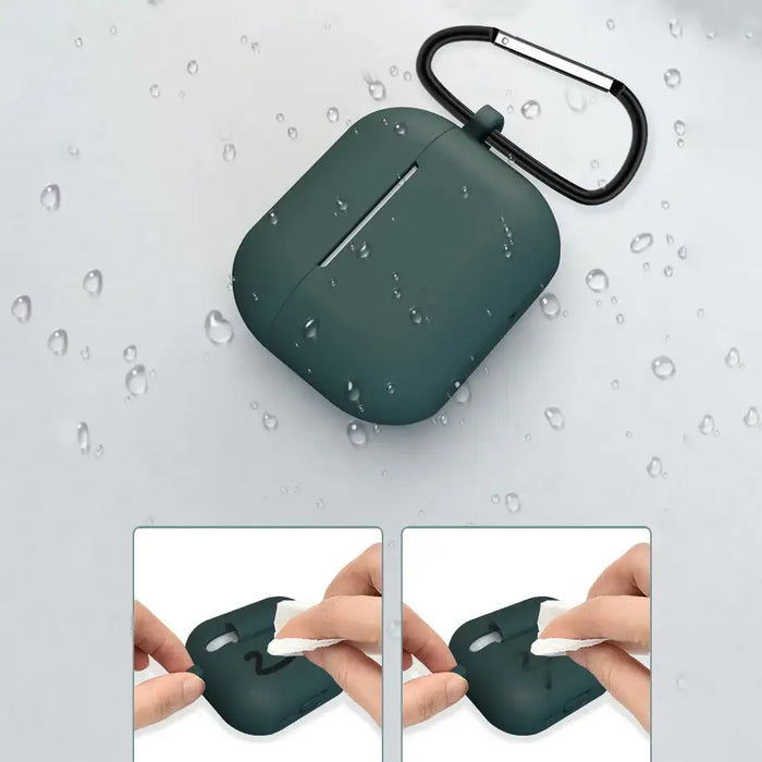 Case for AirPods 3 Silicone Soft Earphone Cover + Keychain Lobster Clasp Pendant Dark Blue (Case D) - Cell phone cases