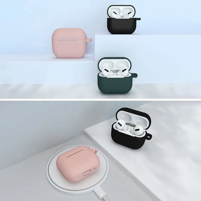 Case for AirPods 3 Silicone Soft Earphone Cover + Keychain Lobster Clasp Pendant Dark Blue (Case D) - Cell phone cases