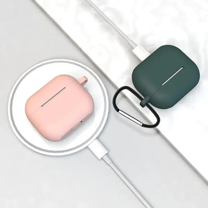 Case for AirPods 3 Silicone Soft Earphone Cover + Keychain Lobster Clasp Pendant Dark Blue (Case D) - Cell phone cases