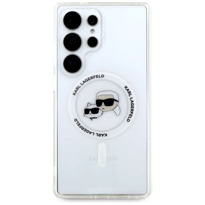 Case Karl Lagerfeld Button Karl & Choupette Heads Printed Logo MagSafe Samsung Galaxy S25 Ultra white - Cell phone