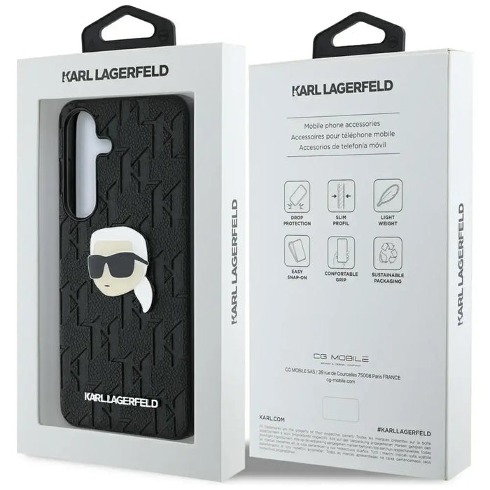 Case Karl Lagerfeld Leather Monogram Pin Logo Karl Head Samsung Galaxy S25 Plus black - Cell phone cases