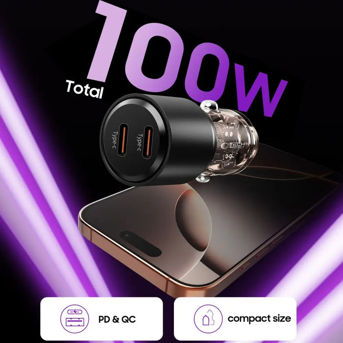 CC03 2-port PD100W car charger - black - Cell phone USB charger<<<HurtelXML