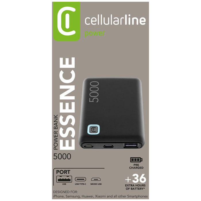 EXTERNAL BATTERY CELLULAR LINE ESSENCE 5000 mAh BLACK