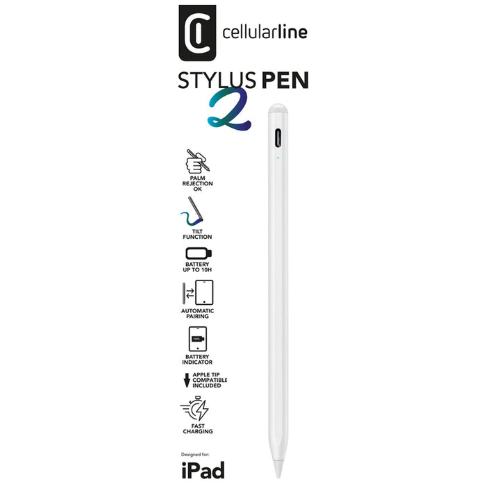 STYLUS FOR TABLET CELLULAR LINE IPAD STYLUS PEN 2 WHITE with wired charging