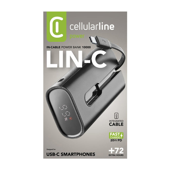 EXTERNAL BATTERY CELLULAR LINE LIN-C 10000 mAh 20W PD USB-C built-in USB-C cable