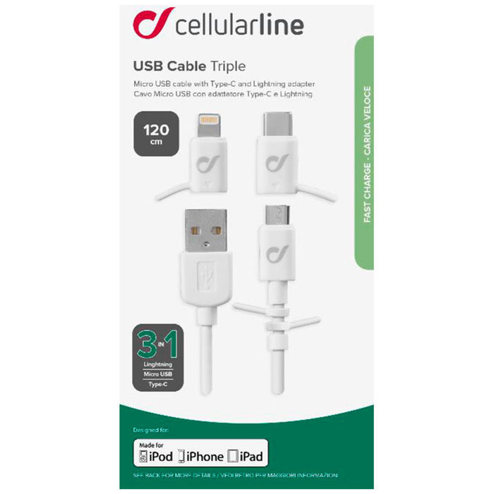 CABLE 3in1 MICRO USB, TYPE-C, LIGHTNING