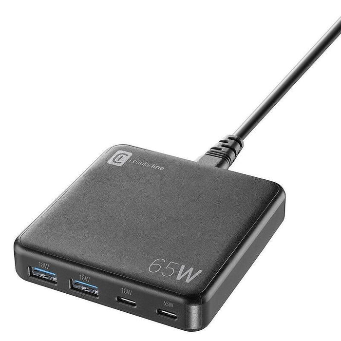 Cellularline 220V GaN charger 2xUSB, 2xUSB-C 65W station