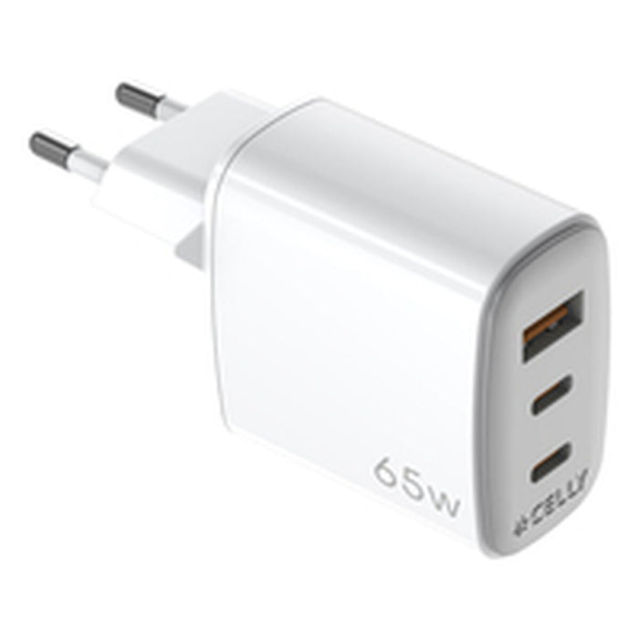 Wall Charger Celly UPTC1USB2USBC65 White