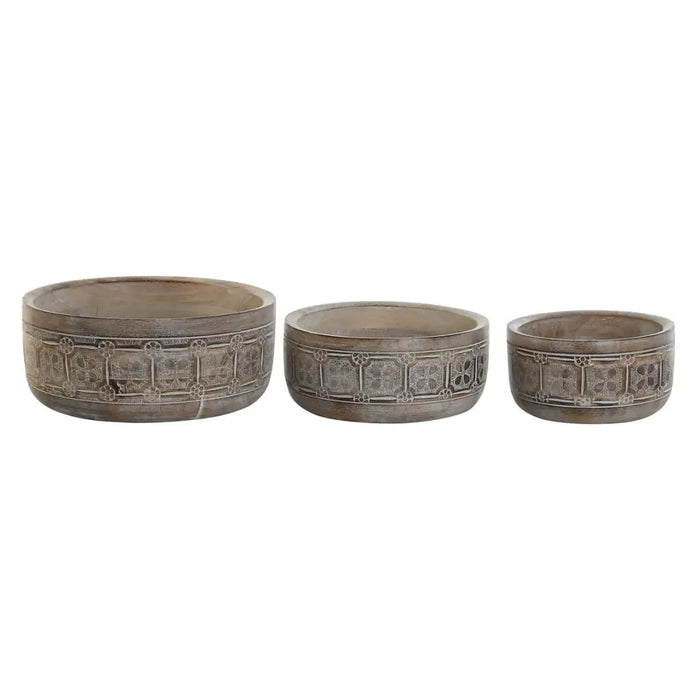 Centerpiece DKD Home Decor White Natural Mango wood 30,5 x 30,5 x 12,7 cm (3 Pieces) - Декорация и Осветление<<<Дом