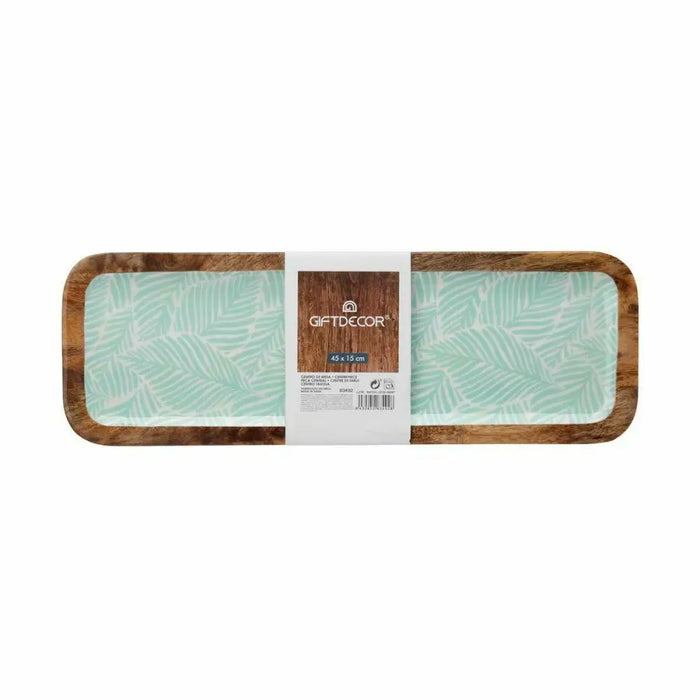 Centerpiece Gift Decor White Brown Green Polyester Resin Mango wood 45 x 15 cm 15,2 x 2,54 x 45,7 cm Leaf of a plant (6