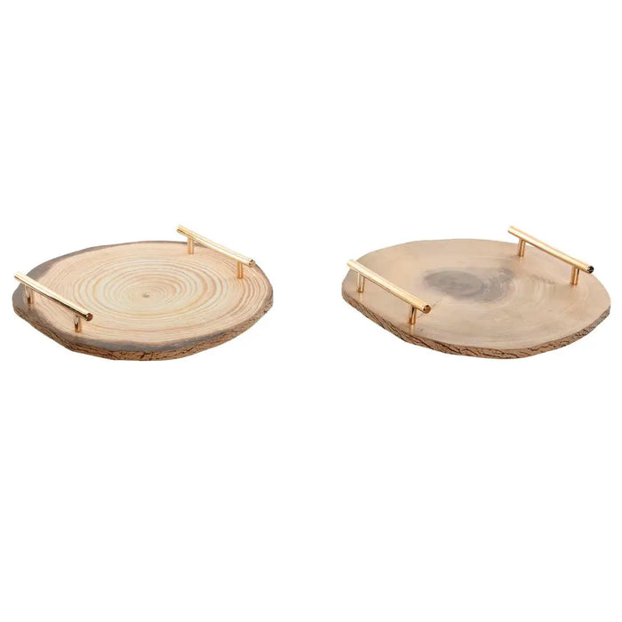 Centerpiece Home ESPRIT Brown Golden Metal MDF Wood 30 x 30 x 4 cm (2 Units) - Украса за средата на масата и