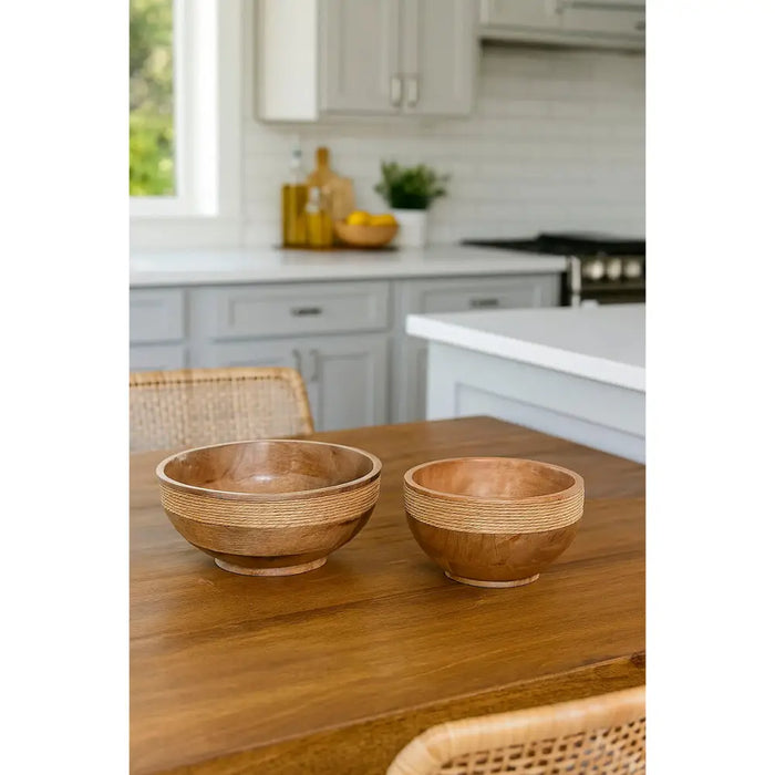 Centerpiece Home ESPRIT Brown Rope Mango wood 25 x 25 x 10 cm (2 Units) - Декорация и Осветление<<<Дом