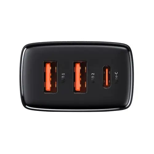 Charger Baseus Compact Quick Charger 2xUSB USB-C PD 3A 30W (czarna) - Travel