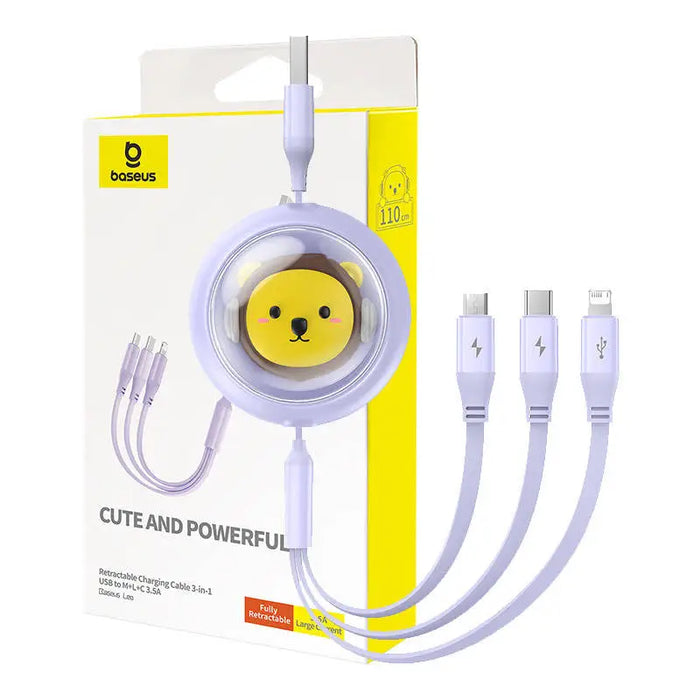 Charging Cable 3w1 Baseus USB to USB-C USB-M Lightning 3,5A 1,1m (purple) - Combo Cables<<<USB cables<<<GSM