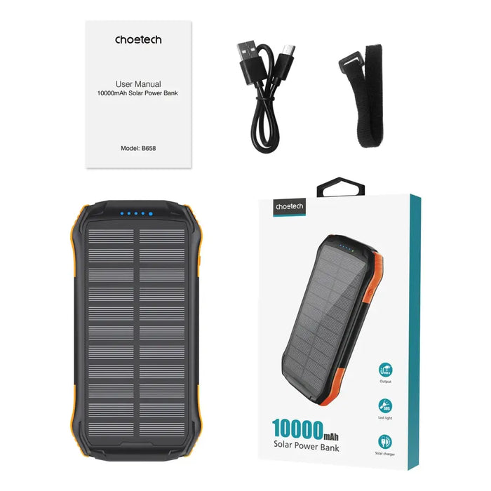 Choetech B658 Solar power bank 2x USB 10000mAh Qi 5W (black-orange)