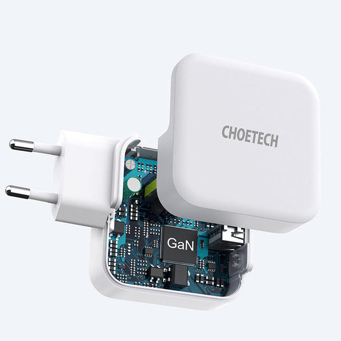 Choetech fast GaN wall charger USB Type C PD USB-A QC3.0 65W 3,25A white (PD8002) - Cell phone USB charger<<<HurtelXML