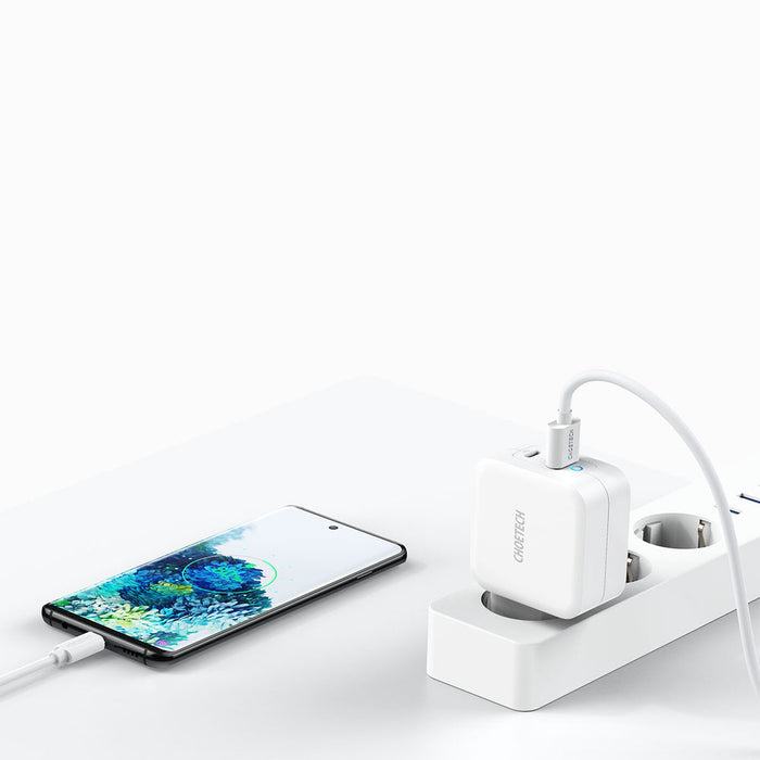 Choetech fast GaN wall charger USB Type C PD USB-A QC3.0 65W 3,25A white (PD8002) - Cell phone USB charger<<<HurtelXML