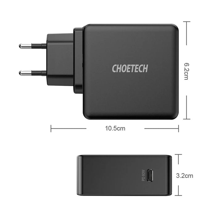 Choetech fast USB Type C wall charger PD 60W 3A black (Q4004-EU) - Cell phone USB charger<<<HurtelXML
