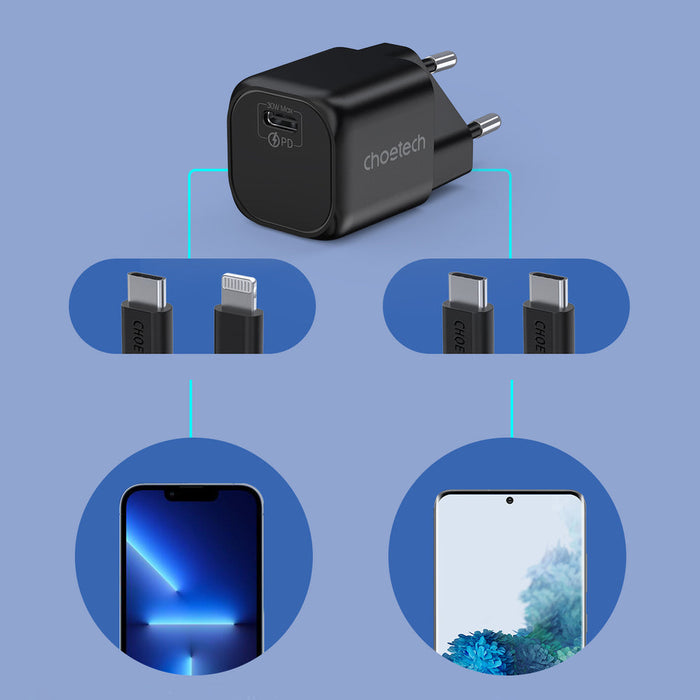 Choetech GaN USB charger Type C PD 30W black (PD5007) - Cell phone USB charger<<<HurtelXML