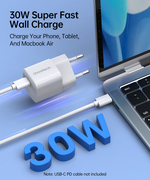Choetech PD5007 USB-C PD 30W GaN wall charger - white - Cell phone USB charger<<<HurtelXML