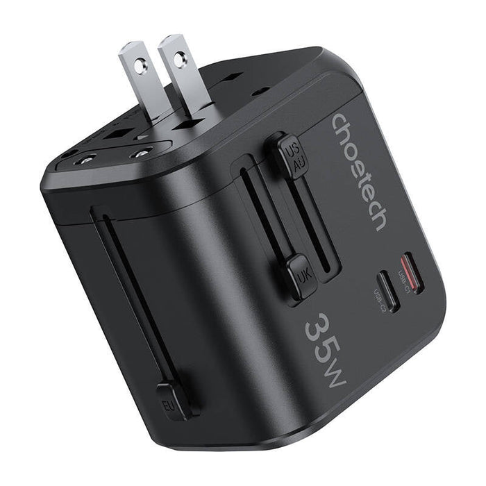 Choetech PD5008 travel charger 3xUSB-A 2xUSB-C GaN 35W US/EU/UK/AU (black) - mains chargers<<<Chargers<<<GSM