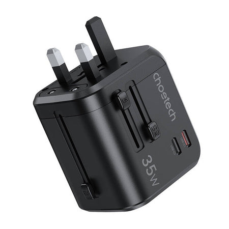 Choetech PD5008 travel charger 3xUSB-A 2xUSB-C GaN 35W US/EU/UK/AU (black) - mains chargers<<<Chargers<<<GSM