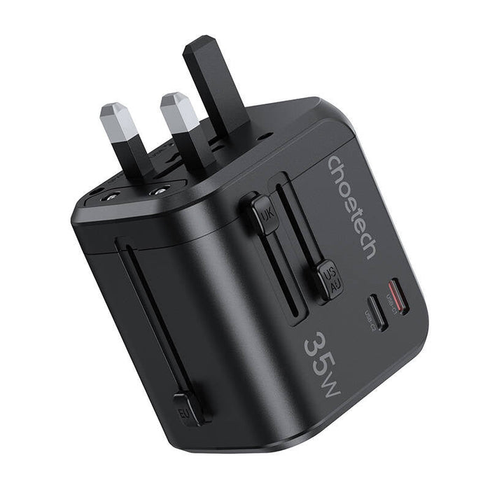 Choetech PD5008 travel charger 3xUSB-A 2xUSB-C GaN 35W US/EU/UK/AU (black) - mains chargers<<<Chargers<<<GSM
