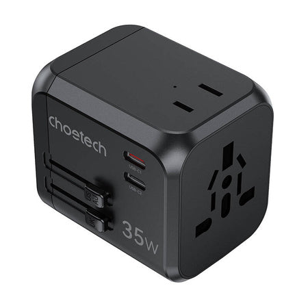 Choetech PD5008 travel charger 3xUSB-A 2xUSB-C GaN 35W US/EU/UK/AU (black) - mains chargers<<<Chargers<<<GSM