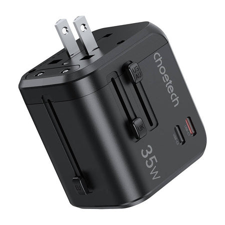 Choetech PD5008 travel charger 3xUSB-A 2xUSB-C GaN 35W US/EU/UK/AU (black) - mains chargers<<<Chargers<<<GSM