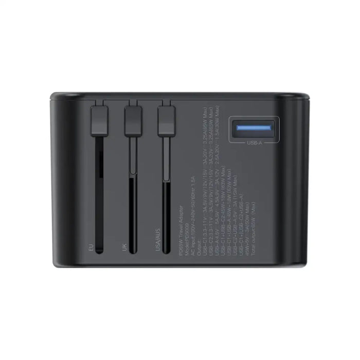 Choetech PD5009-BK GaN EU/US/UK/AU Travel Adapter 2x USB-C USB-A 65W PD - Black - Cell phone USB charger<<<HurtelXML